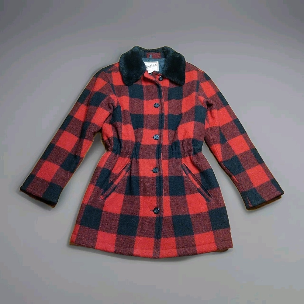 Woolrich‎ Women's Buffalo Plaid Mid Length Winter Coat Size Small Wool Quilted
